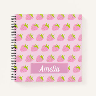 Mooie Roze Aardbei Patroon Met Persoonlijke Aanpas Notitieboek