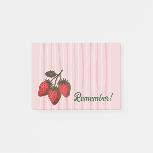 Mooie Roze Aardbeien & Strepen Herinnering Post-it® Notes (Voorkant)