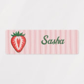 Mooie Roze Aardbeien & Strepen Schoolnaam Labels (Design 2)