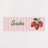 Mooie Roze Aardbeien & Strepen Schoolnaam Labels (Design 1)