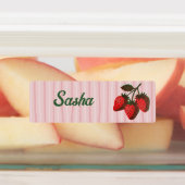 Mooie Roze Aardbeien & Strepen Schoolnaam Labels (Aangebracht)
