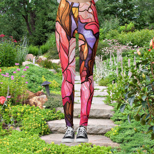 Mooie Roze Abstracte Rozen Gebrandschilderde Glask Leggings