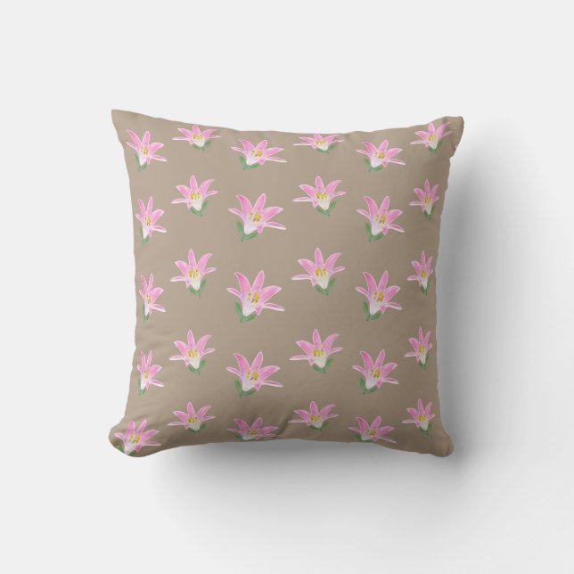 Mooie Roze Amaryllis Bloemen op Beige Kussen (Voorkant)