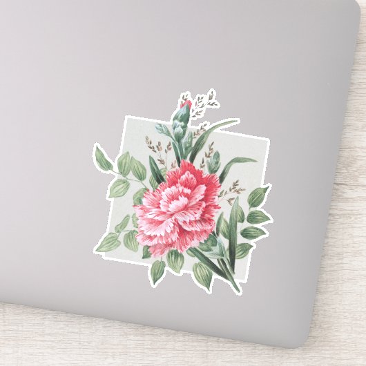 Mooie  roze anjer | Zilver BG Sticker (Detail)