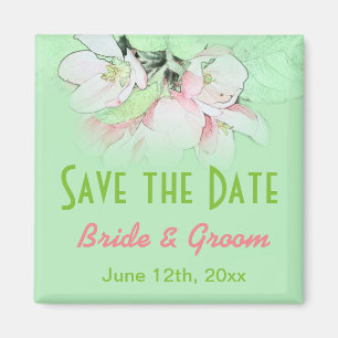 mooie roze appelbloesems groen save the date magneet