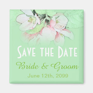 mooie roze appelbloesems groen save the date magneet