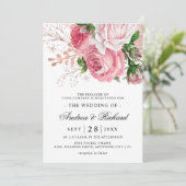 Mooie Roze Aquarel Bloemachtige Bruiloft Kaart (Staand voorkant)