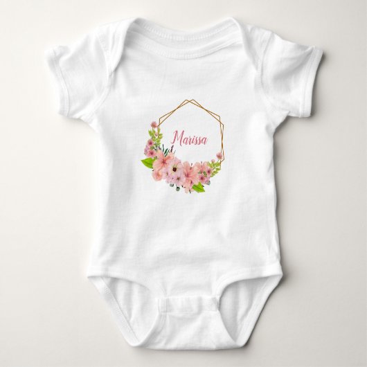 Mooie Roze Aquarel Bloemen - Gepersonaliseerd Romper (Voorkant)