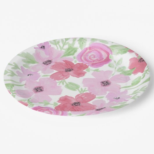 Mooie Roze Aquarel Bloemen Papieren Bordje (Gekanteld)