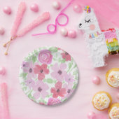 Mooie Roze Aquarel Bloemen Papieren Bordje (Feest)