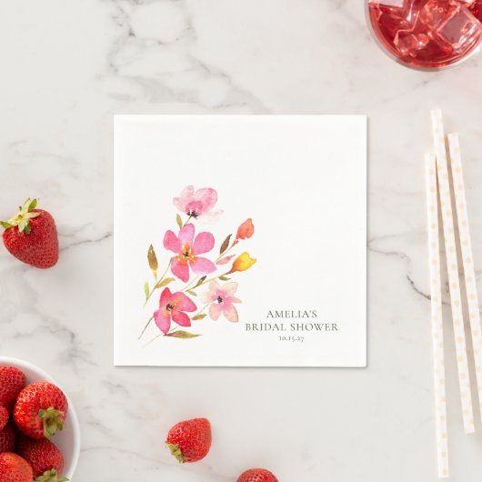 Mooie Roze Aquarel Bloemige Bruidsdouche Servet (Insitu)
