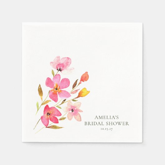 Mooie Roze Aquarel Bloemige Bruidsdouche Servet (Voorkant)