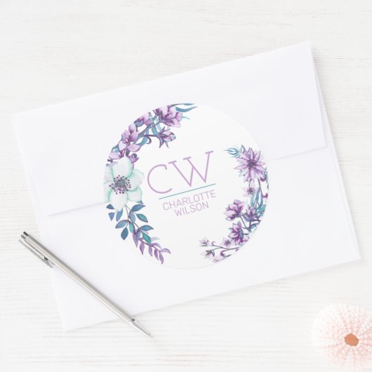 Mooie Roze Aquarel Bloemige Gepersonaliseerde Ronde Sticker (Envelop)