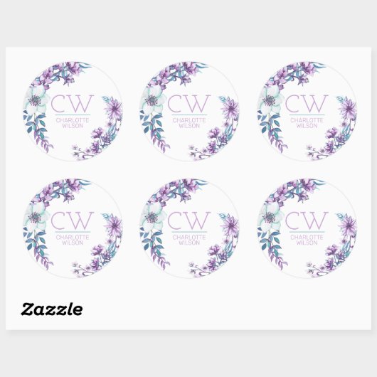 Mooie Roze Aquarel Bloemige Gepersonaliseerde Ronde Sticker (Vel)