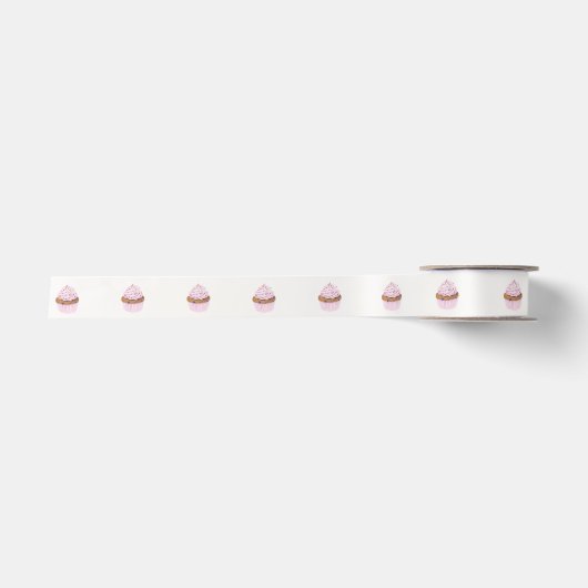 Mooie Roze Aquarel Cupcake Satijnen Lint (Voorkant)
