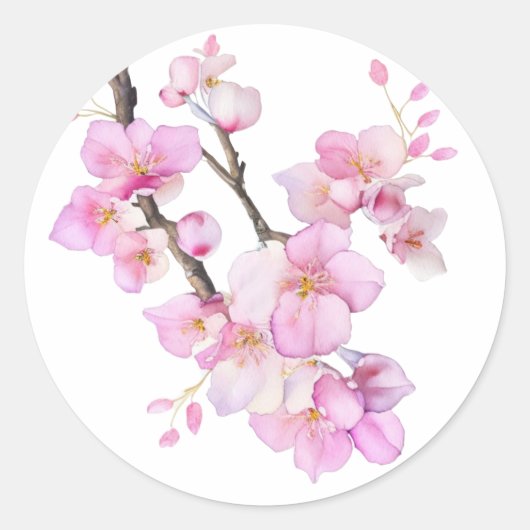 Mooie roze aquarel kersen Sakura bloesems Ronde Sticker (Voorkant)