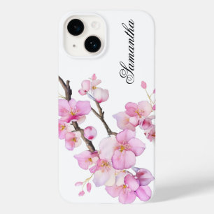 Mooie roze aquarel kersenbloesem lettertype Case-Mate iPhone 14 hoesje