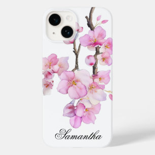 Mooie roze aquarel kersenbloesem lettertype Case-Mate iPhone 14 hoesje