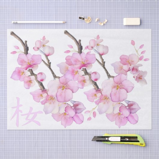 Mooie roze aquarel kersenbloesem Sakura bloesems Tissuepapier (Craft)