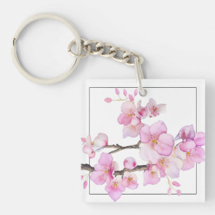 Mooie roze aquarel kersenbloesems sleutelhanger