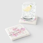 Mooie roze aquarel kersenbloesems stenen onderzetter (Zijkant)