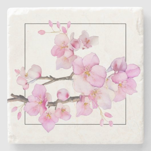 Mooie roze aquarel kersenbloesems stenen onderzetter (Voorkant)