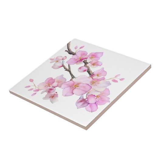 Mooie roze aquarel kersenbloesems tegeltje (Zijkant)