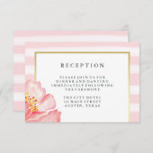 Mooie Roze Aquarel Pioen en Strepen Receptie Informatiekaartje (Voorkant / Achterkant)