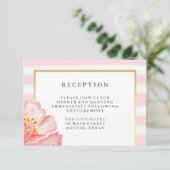 Mooie Roze Aquarel Pioen en Strepen Receptie Informatiekaartje (Staand voorkant)