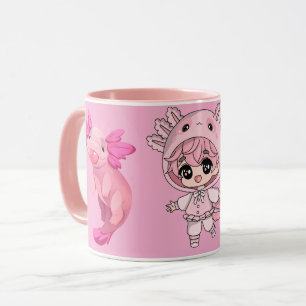 Mooie Roze Axolotl Kawaii Chibi Meisje Koffiemok Mok