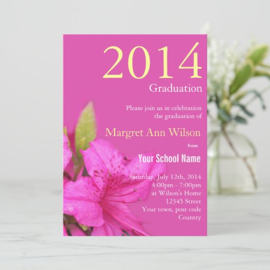 Mooie roze azalea bloem afstudeer uitnodiging (Staand voorkant)