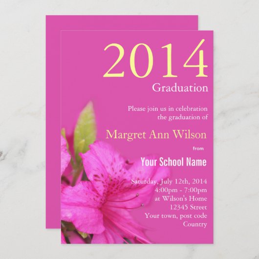 Mooie roze azalea bloem afstudeer uitnodiging (Voorkant / Achterkant)