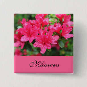 mooie roze azalea bloemen naam knop vierkante button 5,1 cm