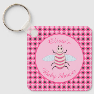 Mooie Roze Baby Meisje Bij Op Maat Bewaar de Datum Sleutelhanger