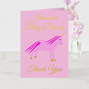 Mooie Roze Baby Meisje Eenhoorn Baby Borrel Custom Folie Wenskaart
