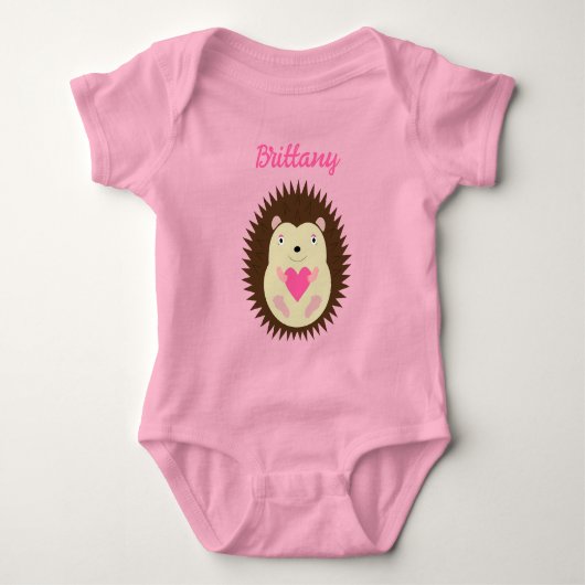 Mooie Roze Baby Meisje Egel Aangepaste Naam Romper (Voorkant)