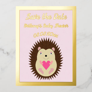 Mooie Roze Baby Meisje Egel Baby Shower Folie Feestdagen Briefkaart
