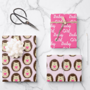 Mooie Roze Baby Meisje Egel Nieuwe Baby Inpakpapier Vel