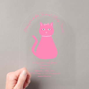 Mooie Roze Baby Meisje Kat Kado Baby Shower Acryl Uitnodigingen