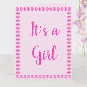 Mooie Roze Baby Meisje Konijn Voeten Pasen Custom Kaart