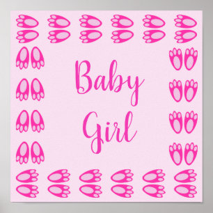 Mooie Roze Baby Meisje Konijnenpoten Pasen Custom Poster