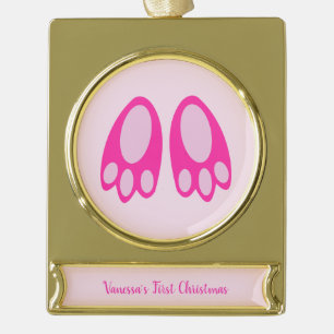 Mooie Roze Baby Meisje Konijnenpoten Pasen Op Maat Verguld Banner Ornament