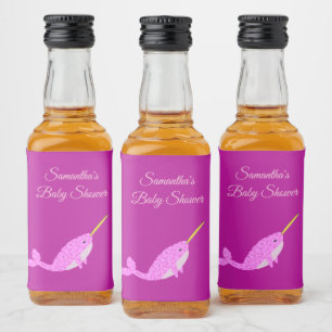 Mooie Roze Baby Meisje Narwal Baby Shower Op Maat Likeurfles Etiket