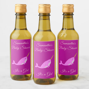 Mooie Roze Baby Meisje Narwal Baby Shower Op Maat Wijn Etiket