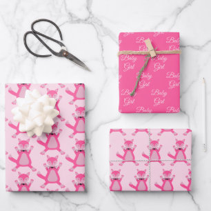 Mooie Roze Baby Meisje Vos Baby Shower Patroon Inpakpapier Vel
