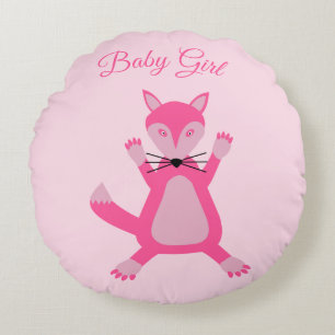 Mooie Roze Baby Meisje Vos Geboorteaankondiging Rond Kussen