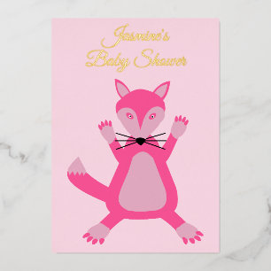 Mooie Roze Baby Meisje Vos Maatwerk Folie Uitnodiging