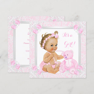 Mooie Roze Baby Shower Meisje Kant Beer Blond Baby Kaart