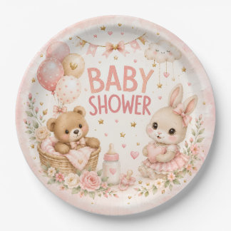 Mooie Roze Baby Shower Papieren Borden | Waterverf Bordje
