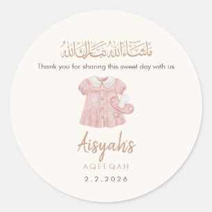 Mooie Roze Babykleren Meisje Aqeeqah Favor Sticker